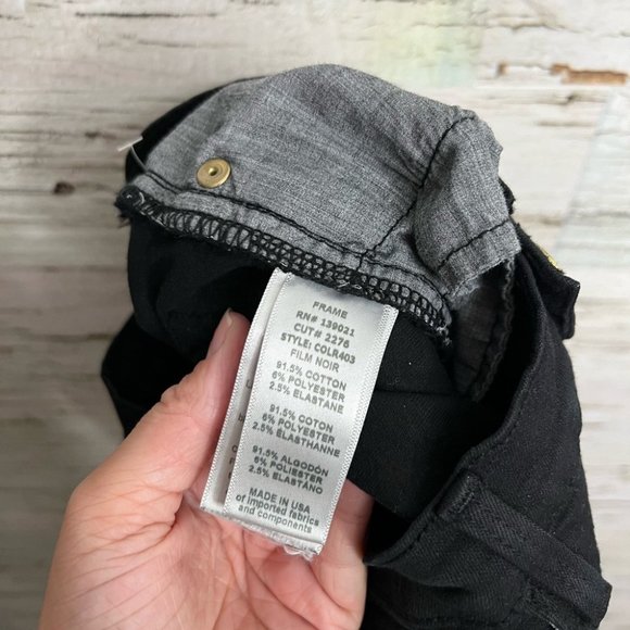 Frame Denim Le Skinny de Jeanne Ripped distressed Hem Black Jeans Size 28 - Picture 11 of 11